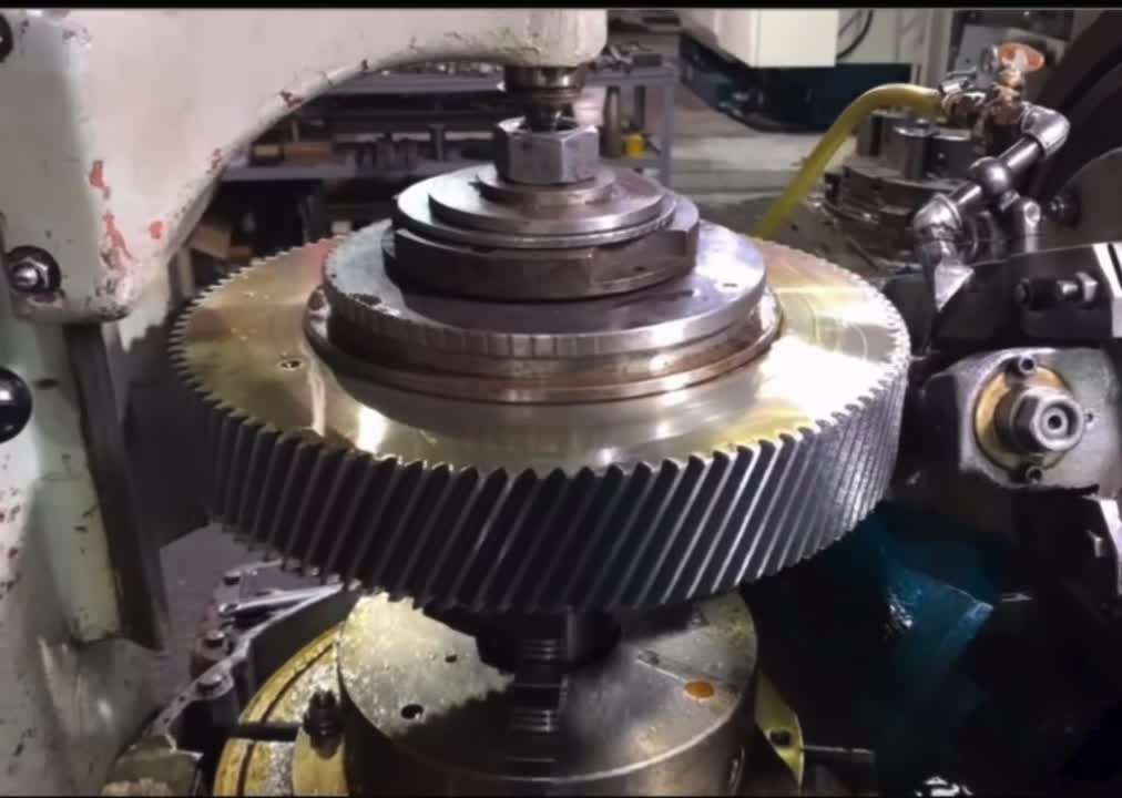 Gear machining in progress