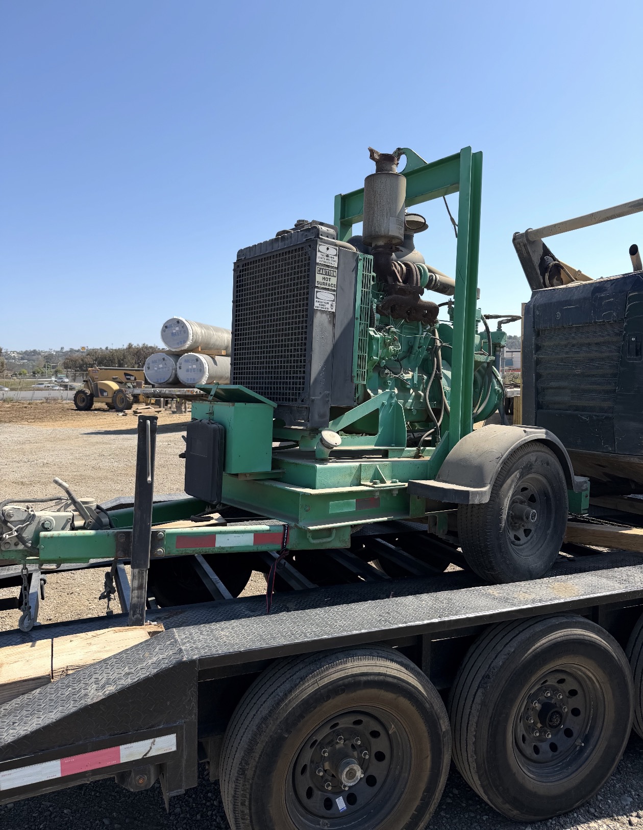 Towable diesel dewatering pump ready for water pump rebuilding and engine service
