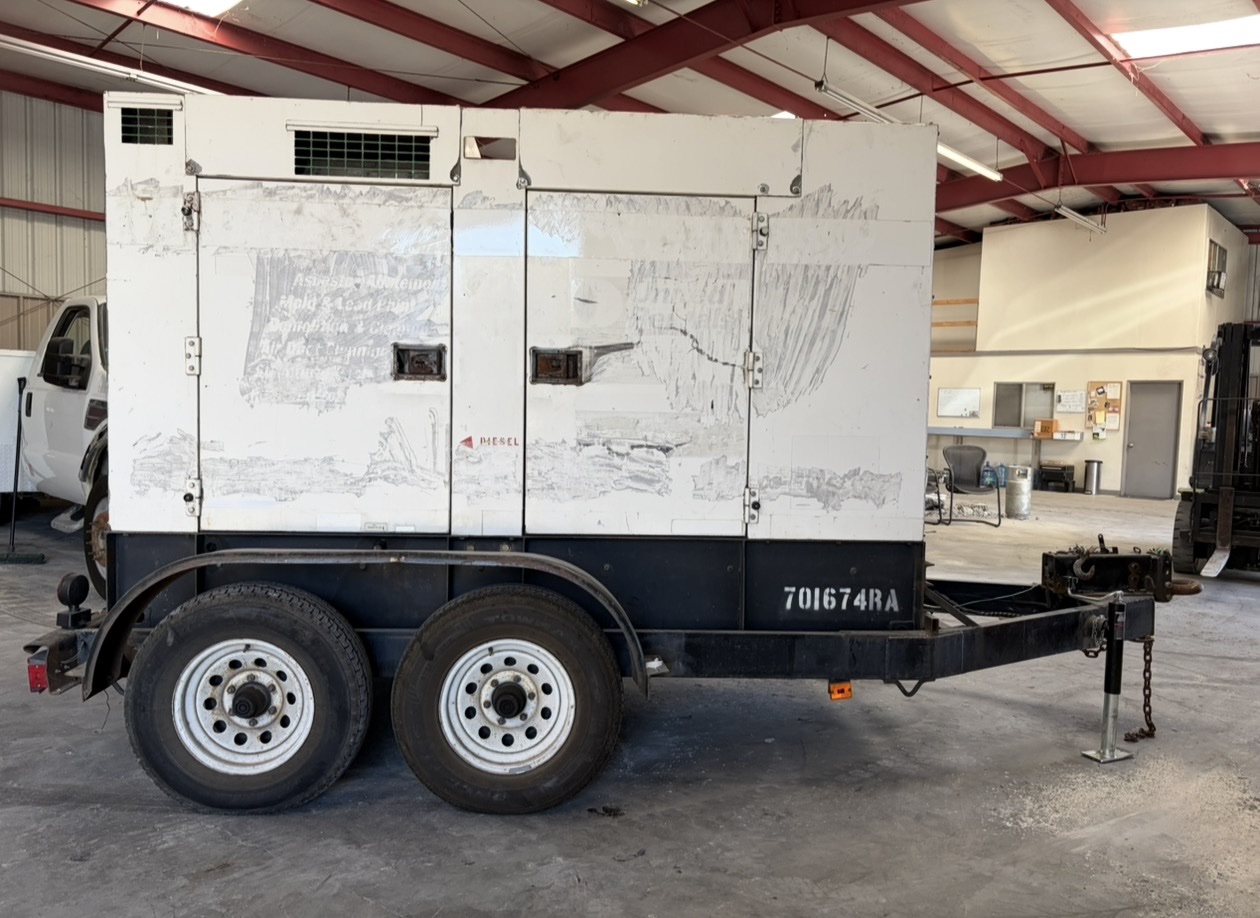 Towable industrial diesel generator ready for repair and service