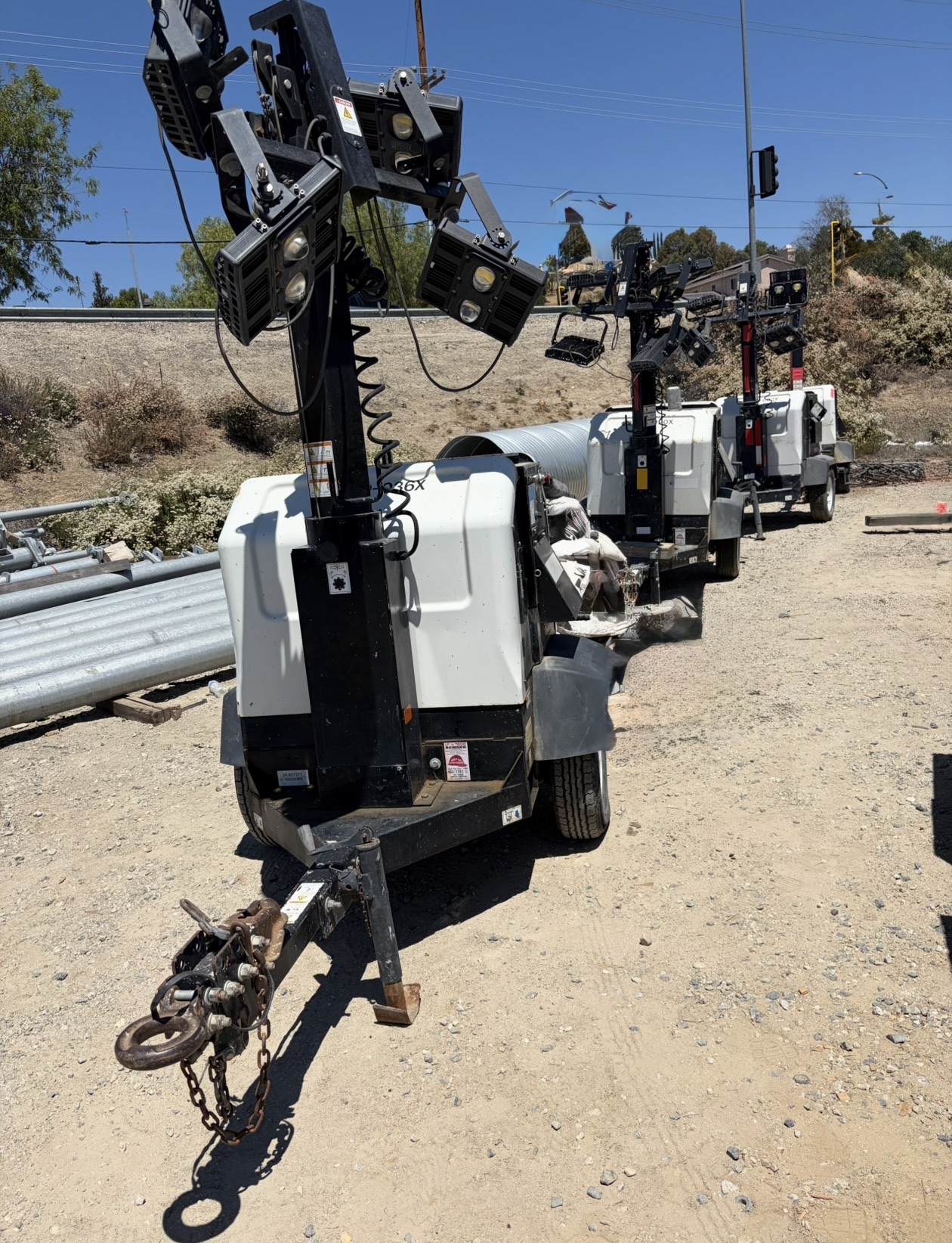 Towable light towers ready for repair and service